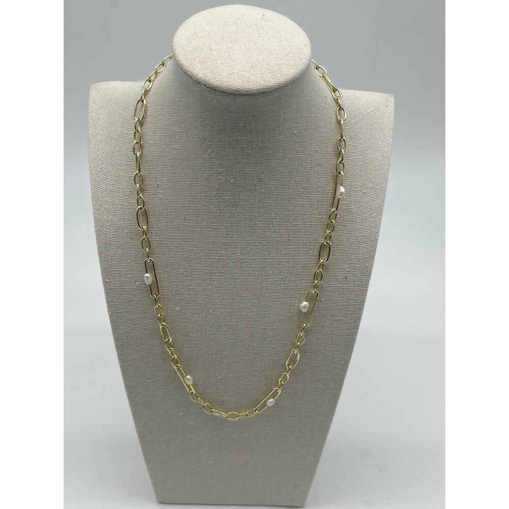Kendra Scott Gold Tone Pearl Lindsay Chain Necklace Minimalist Layering Jewelry